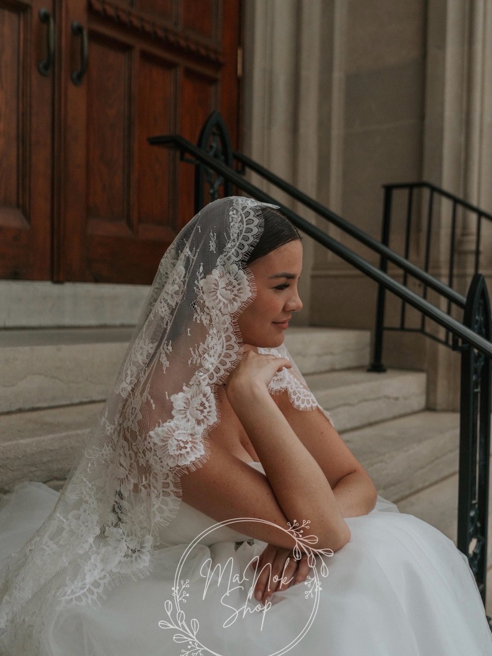 Lace mantilla cathedral veil in ivory